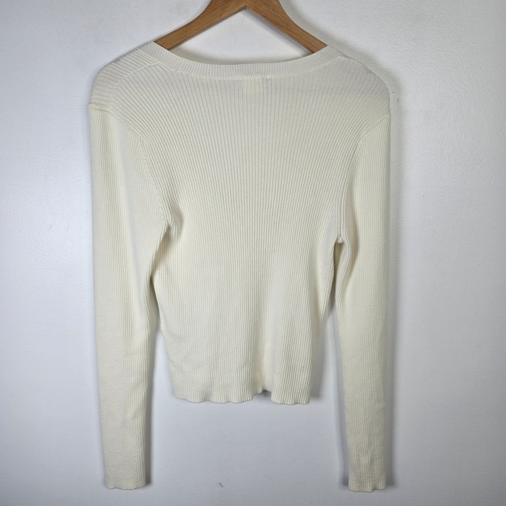 Abercrombie & Fitch Cream Ribbed Knit Long Sleeve‎ Top Ladies Size L - Picture 2 of 7